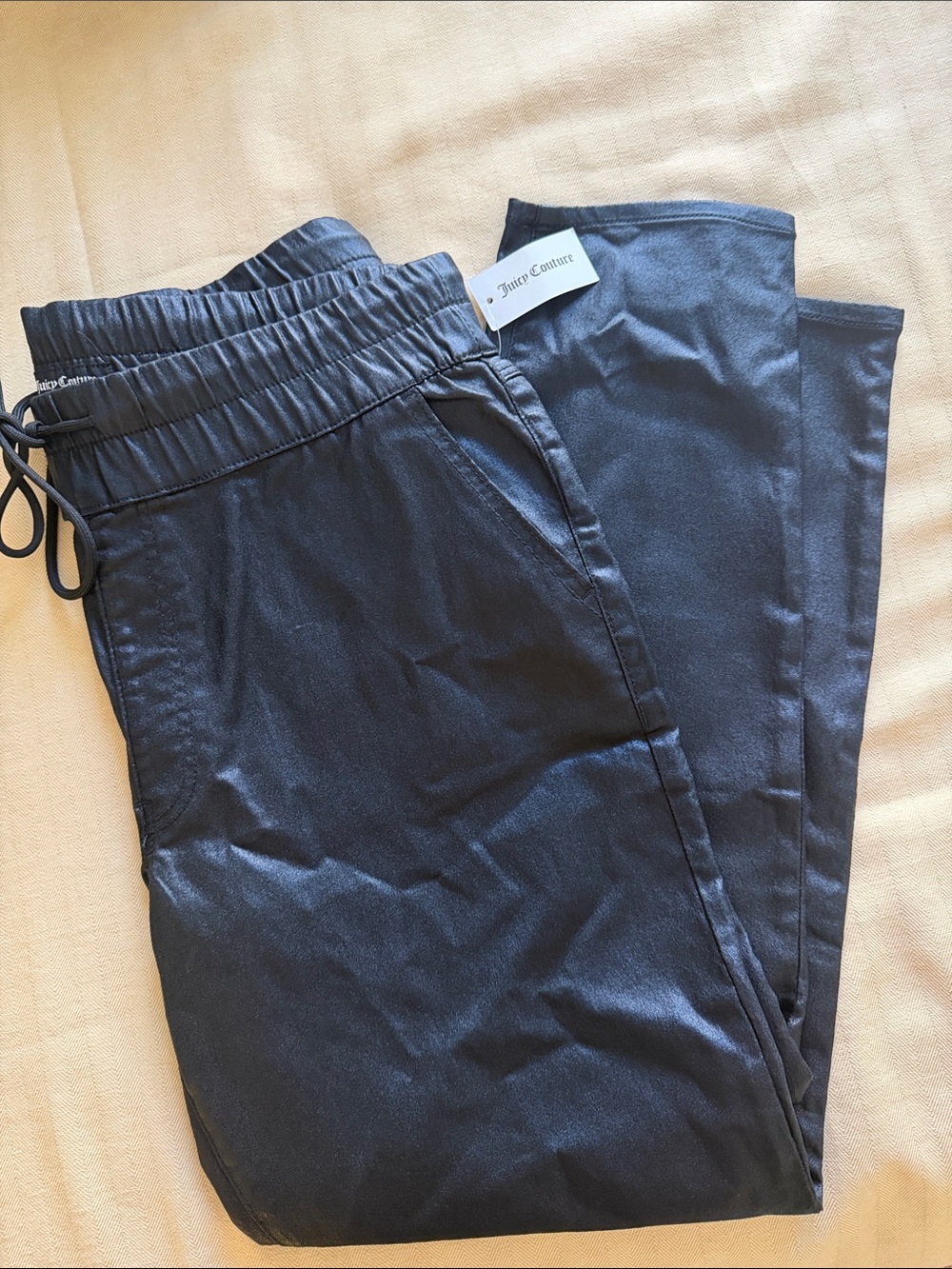 Juicy Couture new Black Slim Straight Faux Leather Pants size 16, waist-36”
